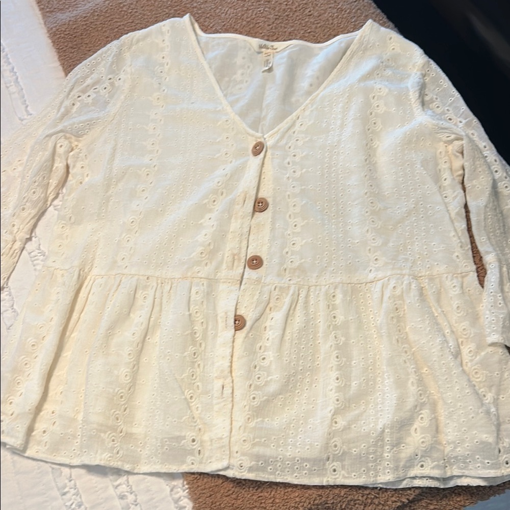 Matilda Jane Cream Peplum Blouse 3/4 Sleeve